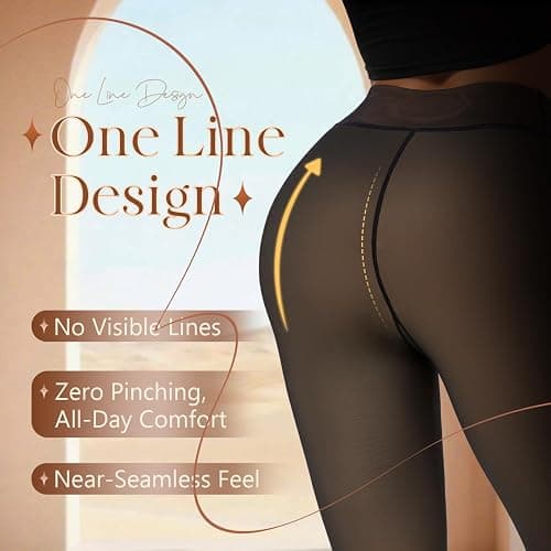 Spring Water Fleece Lined Tights Leggings Women, Black Tights Thermal Warm One Lined Design Sheer Skintone for Winter thumbnail 2