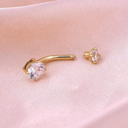 OUFER 14G Solid Gold Belly Button Rings Clear CZ Navel Ring Belly Button Piercing Navel Jewelry 14K Yellow/White Gold Belly Rings thumbnail 4