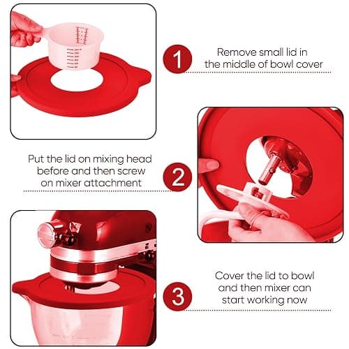 Glass Bowl Compatible With KITCHENAID Stand Mixer,5QT,With Red Lid Compatible with Artisan 5KSM125, 5KSM150, 5KSM175, 5KSM7580, KSM150, RRK150 and More Models for Simple Attachment thumbnail 4