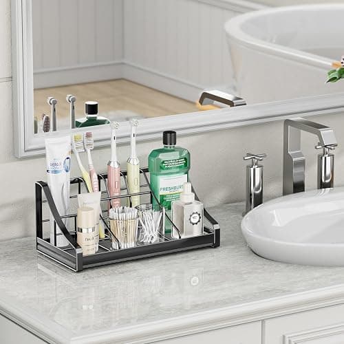 Toothbrush Holder Instant-Dry Organizer - Bathroom Countertop Organizer Kids Electric Toothbrush Toothpaste Holders - 7 Slots Bathroom Sink Accessories Storage Tooth Brush Counter Organization, Black thumbnail 2