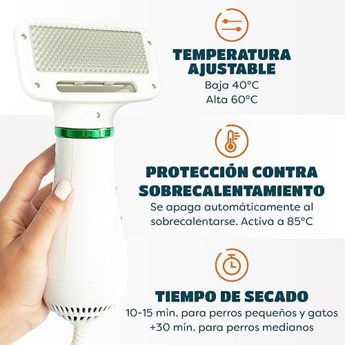 Secador de Pelo para Mascotas | Secador de Pelo Portátil y Silencioso 2 en 1 con un Cepillo Práctico | Temperatura Ajustable | para Perros y Gatos Pequeños y Medianos thumbnail 3