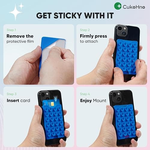 CukoHno Classic - Suction Phone Card Holder Adhesive Mount,Up to 3 Cards,Hands-Free,Strong Grip Holder for Selfies and Videos,2.28″x 3.5″,Hot Pink thumbnail 4
