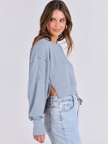 ANRABESS Womens Cropped Sweatshirts Oversized Crewneck Long Sleeve Tops 2026 Spring Winter Loose Pullover Teen Girls Clothes thumbnail 4