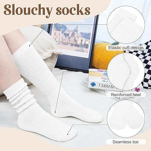 Justay 5 Pairs Slouchy Socks for Women - Slouch Long Crew Knit Boot Athletic Calf Tube Scrunch Socks thumbnail 3