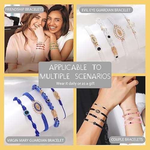 Gorgeoos 24Pcs Red Lucky Mexican Bracelets Set - Virgin Mary & San Judas Catholic Bracelets with Evil Eye Beads Glass Beads Red String Protection Bracelet for Women Men Anklet Gift Spiritual Jewelry thumbnail 4