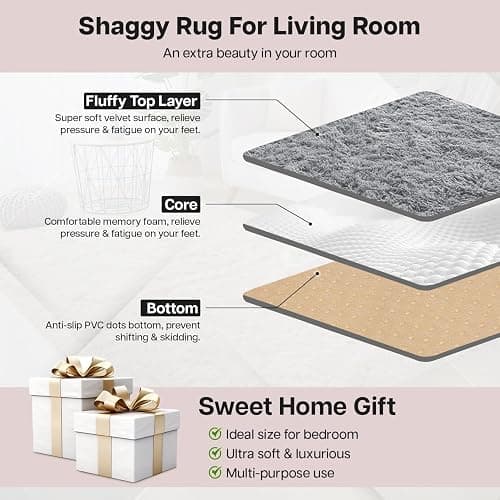 Aspire Homeware Rugs Living Room - Grey Area Rugs for Bedroom Anti Slip - Modern Super Soft Fluffy Shaggy Runner Rug Thick Pile Non Shedding, 60cm x 110 cm - Grey - 60 x 110 cm (Rectangular) thumbnail 3