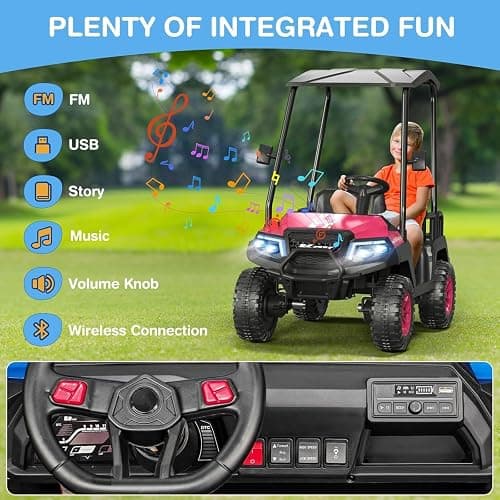 LIGIANT 24V Ride on Car for Big Kids, 4-Seaters Kids Golf Cart | Max. Cap: 264 Lbs(4 Kids), 4WD Kid's Car w/Remote Control, Detachable Awning, Spring Suspension, Music/Story/Power Display thumbnail 6