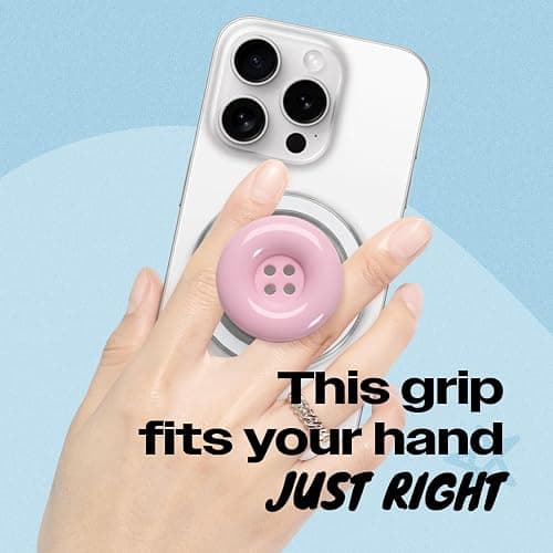Solid Color Button Phone Grip – Minimalist Design, Durable and Lightweight, Grip and Stand for Smartphones (Baby Pink, Magnetic Type) thumbnail 2