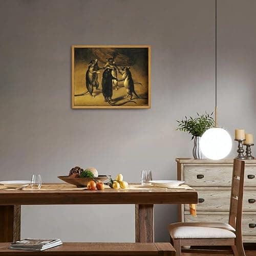 Roslynity Framed Canvas Wall Art Vintage Print Paintings Weird Renaissance the Dance of the Rats Animals Retro Antique Aesthetic Artwork for Home Living Room Bathroom Wall Decor (8"x10") thumbnail 5