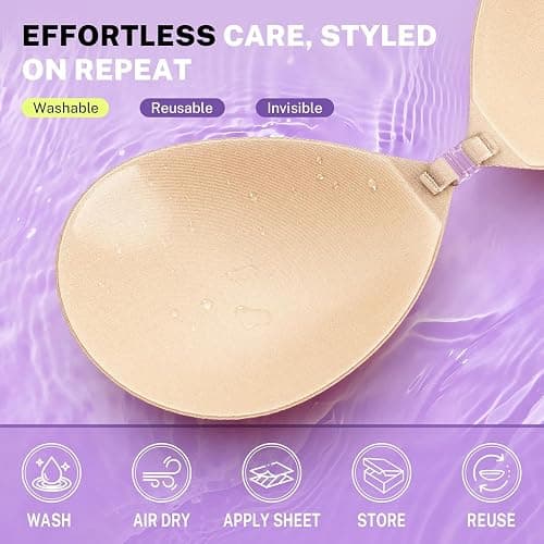 Invisible Strapless Sticky Bra Push up for Women, Ultra Adhesive Bra for Backless Dress, Cleavage Bra Lift Novelty Bras (B Cup, Light Beige) thumbnail 5