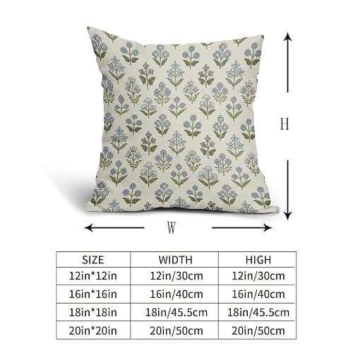 Sivirary Blue Green Block Print Pillow Covers 18x18 Inch Set of 2, Vintage Floral Spring Decorative Throw Pillow Cases Boho Cushion Covers Rustic Decoration Gift Farmhouse Sofa Couch Bed Decor thumbnail 3