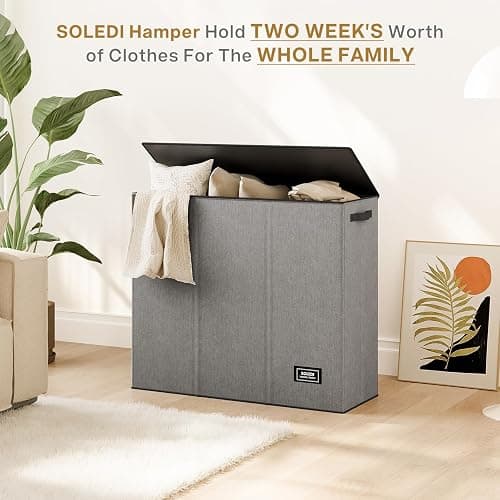 SOLEDI 180L Laundry Hamper 3 Section, Extra Large Laundry Hamper with Lid, Dirty Clothes Hamper with Sturdy Handle, Large Laundry Basket Organizer for Laundry Room, Bedroom, Hampers for Laundry thumbnail 9