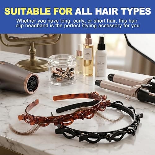 CepuXozi 2 Pack Headband with Clips for Women, Non-Slip Double Layer Braided Hair Band with Teeth, Styling Tool Accessories for Bangs and DIY Hairstyles, Black and Brown thumbnail 5