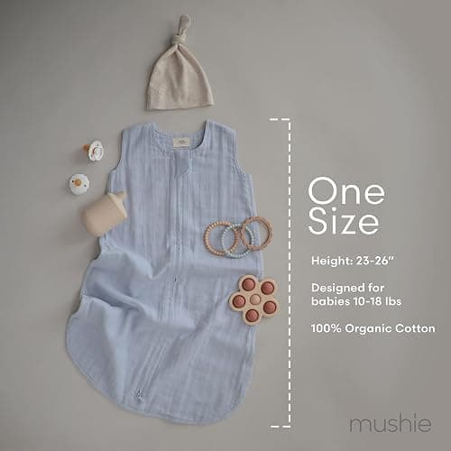 mushie Baby Wearable Blanket | 100% Organic Cotton Muslin | Sleeping Bag for Infants (Fog) - Fog thumbnail 3