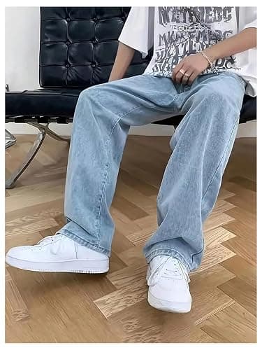 GORGLITTER Boy's Baggy Wide Leg Jeans Casual Elastic High Waist Straight Leg Loose Denim Pants Bottoms with Pockets thumbnail 3