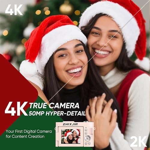 4K Digital Camera for Photography- 50MP Autofocus Vlogging Camera with 2.8" 180°Flip Screen, 18X Digital Zoom- Compact Point and Shoot Camera with 32GB TF for YouTube, Travel, Beginners, Pink thumbnail 2