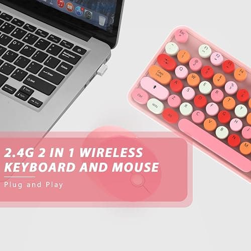 KOOTOP Cute Pink Wireless Keyboard and Mouse, 2.4G Retro Round Keycap for PC, Mac, Laptop, Tablet, Computer Windows thumbnail 3