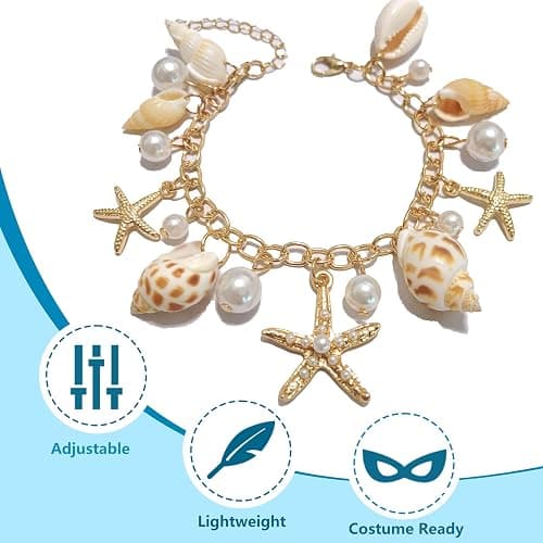 PIERPIER Mermaid Costume Accessories, Women Mermaid Starfish Bracelet – Halloween Costume Accessories for Girls & Women, Ocean Seashell Charm Jewelry for Mermaid Dress Up thumbnail 7