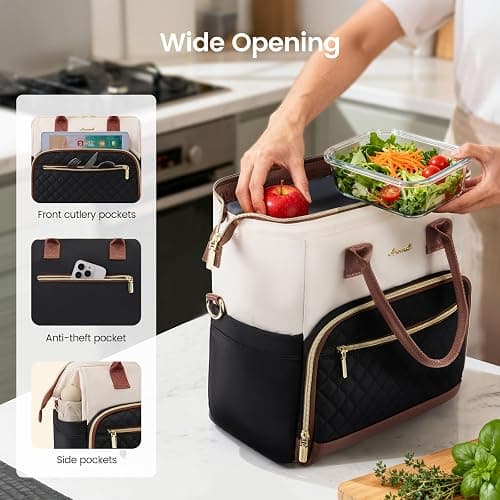 LOVEVOOK Lunch Bag Women, Insulated Adult Lunch Box for Women Work, Wide Opening Leakproof Cooler Tote Bag for Office Campus Picnic Beach with Shoulder Strap, Loncheras Para Mujer with Cup Holder thumbnail 4