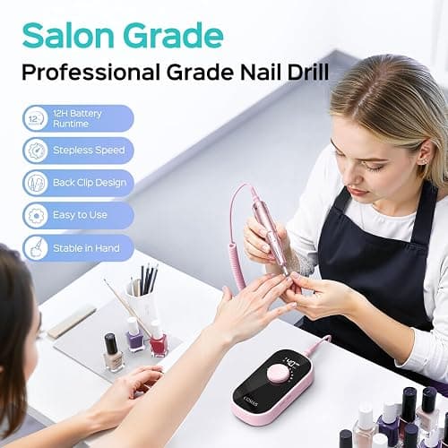COSLUS Professional Rechargeable Electric Nail Drill 40000 RPM, Portable Nail File with Storage Stand for Acrylic Gel Polishing Removing - Easy to Use for Women, Manicure at Home DIY or Salon, Pink thumbnail 5