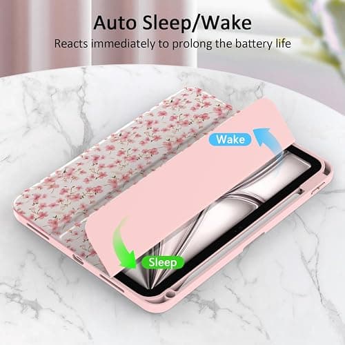 Jarviwiin Case for iPad Air 11 Inch M3/M2 2025/2024, iPad Air 5th/4th Generation 10.9" 2022/2020, Tri-Fold Folio Auto Wake/Sleep Cover with Clear Back/Pencil Holder for Air 5 4 (Floral Pink) thumbnail 7