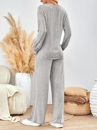 LILLUSORY Lounge Sets for Women 2 Piece Cute Long Sleeve V Neck Tops Pajama Pants Pjs Sets Sleepwears Fall Clothes Outfits thumbnail 4