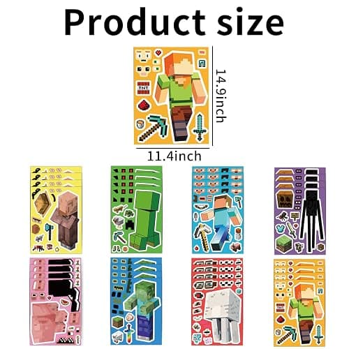 24 Sheets Cartoon Stickers, Mixed & Matched with 8 Designed Characters(3 of Each) Stickers, Cute Pixel Party Favors thumbnail 3