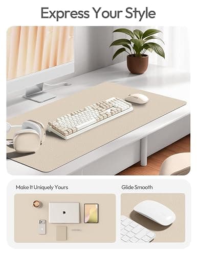 YSAGi Leather Desk Pad Protector, Large Mouse Pad, Non-Slip PU Leather Desk Blotter, Waterproof Writing Pad for Office and Home (31.5" x 15.8", Eggshell) thumbnail 2