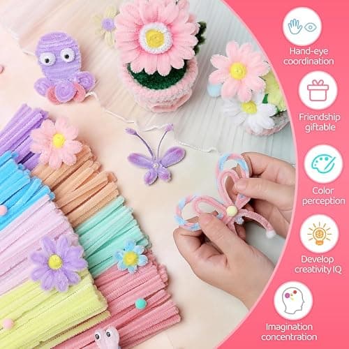 IOOLEEM Pipe Cleaners,200pcs in 7 Colors, Pastel Pipe Cleaners, Macaron Candy Colors, Chenille Stems for Art and Craft Projects, Flower DIY Decorations thumbnail 3