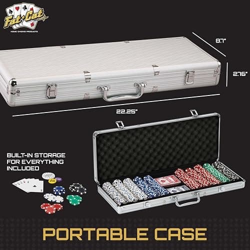 Fat Cat 11.5 Gram Texas Hold 'em Claytec Poker Chip Set with Aluminum Case, 500 Striped Dice Chips thumbnail 3