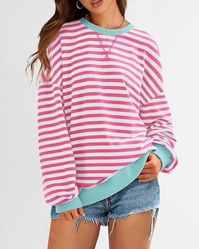 BTFBM Oversized Sweatshirt For Women 2026 Fall | Striped Long Sleeve Shirt, Crewneck Sweatshirts, Casual Loose Pullover, Workout Tops, Y2K Clothes, Sport, Vacation Outfits thumbnail 4