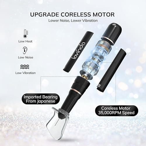 Professional Rechargeable Nail Drill Machine, Lavinda Diamond 35000RPM Electric Nail File Cordless Portable Nail Drill with Coreless Motor for Acrylic Nails, Manicure Pedicure Tool, Crystal Diamond thumbnail 2