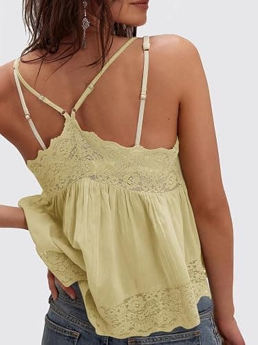 Yousify Women's Y2k Lace Cami Tops V Neck Babydoll Spaghetti Strap Going Out Tops Summer Cute Floral Flowy Camisole Shirts thumbnail 2
