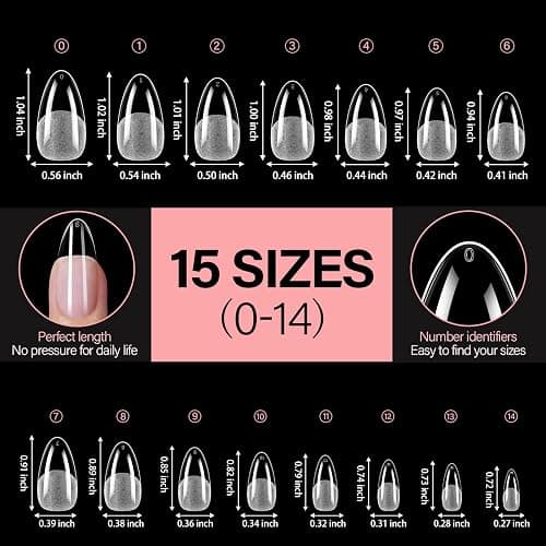 AILLSA Medium Almond Shaped Nail Tips - 15 Sizes 450pcs Acrylic Nails Tip Full Cover Half Matte Nails Tips Press on Nails for DIY Home Salon thumbnail 4