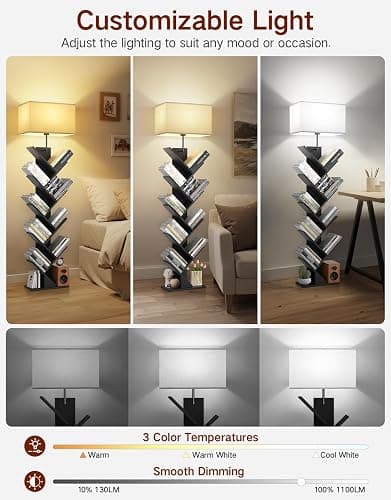 OUTONLIFE 9 Tier Tree Bookshelf with Light, Remote & Timer, Dimmable Tall Floor Book Shelf, Narrow Wood Bookcase, Small Book Organizer Shelves for Living Room, Bedroom, Home Office (Black) thumbnail 4