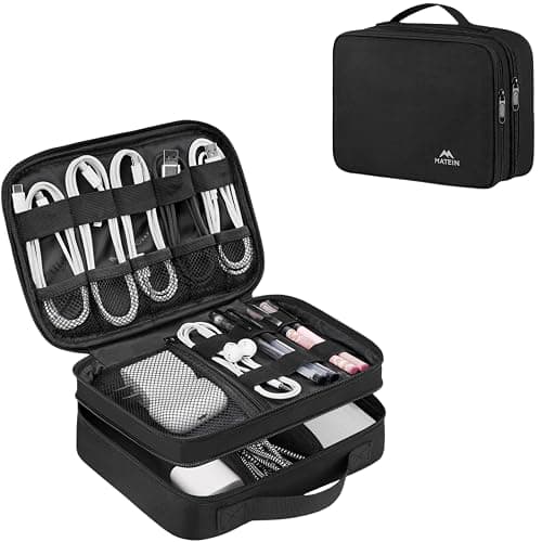 MATEIN Electronic Organizer Travel Case, Small Double Layers Cable Organizer for Travel Accessories, Water Resistant Portable Tech Case for Phone, Cords, Charger, Earphone, Tech Gifts, Black - Image 1