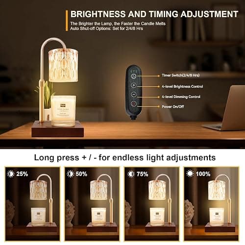 TOACSUCP Candle Warmer Lamp with 3 Bulbs, Adjustable Height Dimmable Candle Warmer with Timer, Compatible with Large Jar Candles, Candle Lamp with Charming Gift Box Ribbon for Her/Him(Walnut) thumbnail 3