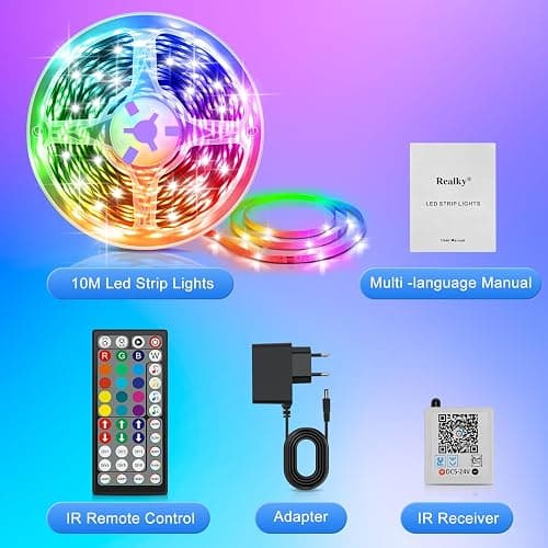 Ruban LED, 10M Flexible RGB Bande LED Decoration Chambre, Bluetooth App Contrôle Synchroniser avec Rythme de Musique, Led Chambre pour Gaming Room, Plafond, Mariage, Fête, Cuisine, TV, Bureau thumbnail 7