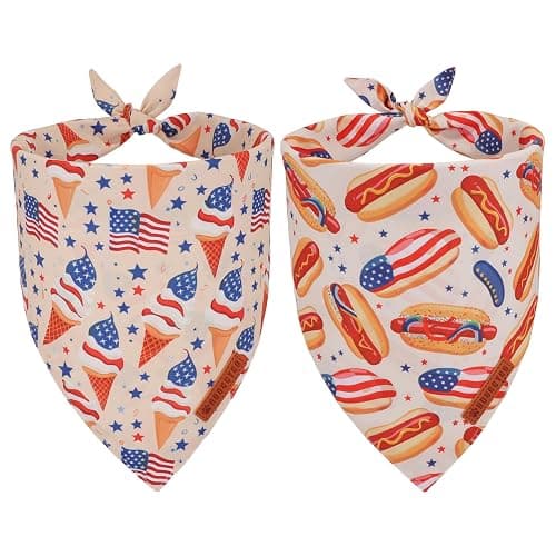 ADOGGYGO American Flag Dog Bandana, Ice Cream Hamburg Flag Pet Scarf, Premium Durable Fabric, Patriotic 4th of July Bandanas for Medium Large Dogs Pets (Large) - Image 1