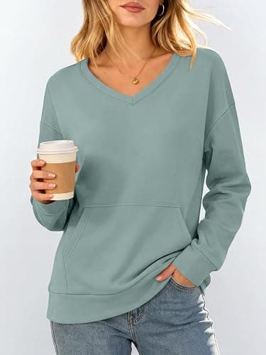 ANRABESS Womens V Neck Long Sleeve Sweatshirts | Soft Comfy Fleece , Pullover Tops with Pockets, Loose Fit,Casual&Trendy, Daily&Work&Travel Outfits，Fall Winter Clothes thumbnail 4