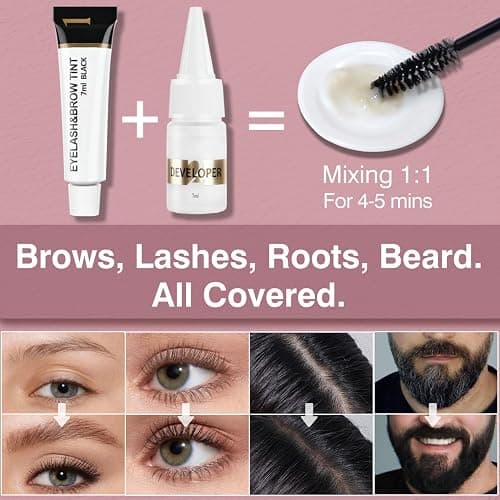 Lash Color Kit, Instant Eyebrow & Eyelash Color Kit with Natural Ingredients, Lasting for 4 Weeks Home DIY Coloring, Safe & Easy for Beginner 7ml-Brown thumbnail 4