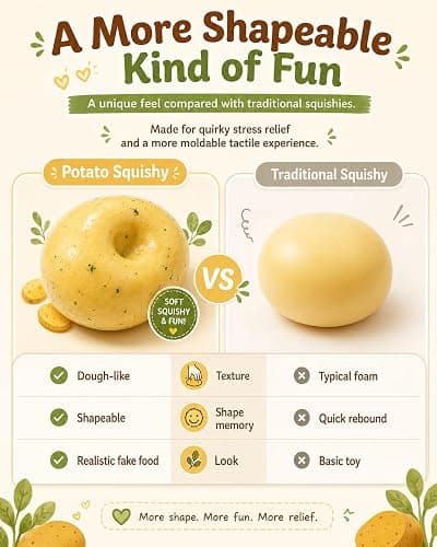 Potato Squishy Handmade Fidget, Realistic Fake Food Stress Ball, Mashed Potato Skin Soft Filled Squeeze, Toy Squeeze Shapeable for Anxiety Relief, Squishy Handmade Fidget(2in/5cm) thumbnail 7