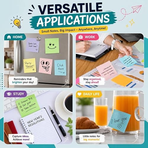 UNZE Sticky Notes - 400 Sheets, 4 Pastel Colors Pads (3x3 Inches) Removable Self-Adhesive Memo Notes for Daily Planning at Home, Office & School | 4 Pads of 100 Sheets Each. thumbnail 6