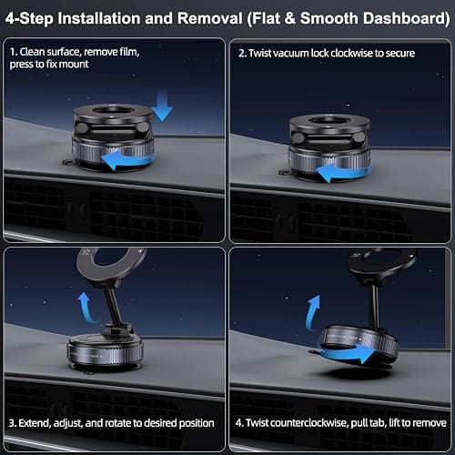 Jikasho Vacuum Magnetic Suction Phone Holder, Foldable and Retractable Hands-Free Suction Cup Phone Mount for Car/Gym/Mirror/Smooth Surface, Compatible with iPhone Android and All Smartphones (Black) thumbnail 5