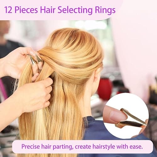 23 Pieces Hair Parting Tools Set, Hair Braiding Tool, Rat Tail Combs | Magnetic Wrist Pin Holder, 6 Sectioning Clips, 4 Rat Tail Combs, 12 Hair Parting Rings for Braiding thumbnail 6