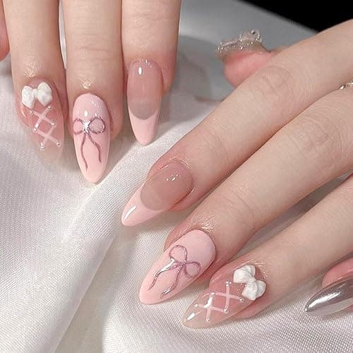 6 Packs (144 Pcs) | Reusable Press on Nails | Stick on Nails 12 Sizes-6 Styles | Cute Bow Nails thumbnail 4