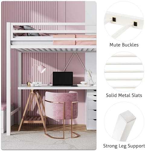 SHA CERLIN Loft Bed Twin Size with Ladder and Guardrail,White | Heavy Duty Metal Slats Support,No Box Spring Needed,Small Space Saving Furniture for Bedroom Dorm thumbnail 8
