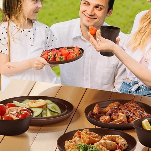 40 Piece Plastic Dinnerware Set for 8 with Cutlery, Unbreakable Plates and Bowls Set, Dishwasher & Microwave Safe Reusable Dish Set for Camping, RV, Outdoor Kitchen, Apartment Dining, Brown thumbnail 8