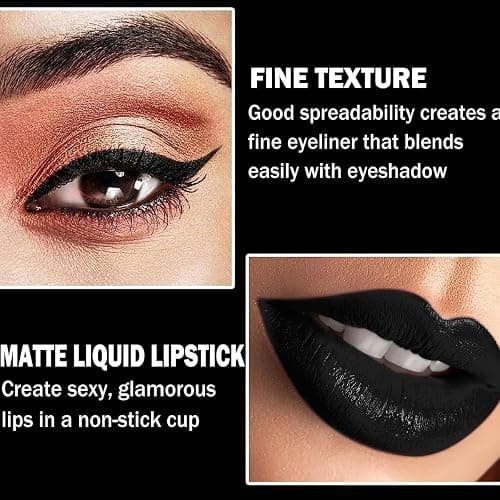 Pakivs 3Pcs Black Matte Liquid Lipstick,Lip Liner,Lip Gloss Trio Lip Set Waterproof Long-Lasting Moisturizing Velvety Lip Stain One Step Lips Makeup Kits Goth Makeup thumbnail 2