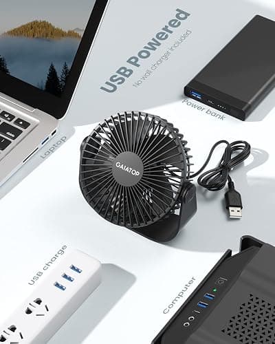 Gaiatop USB Desk Fan, 3 Speeds Strong Airflow, 5.5 Inch Portable 90° Rotate Quiet Cooling, Small Personal Table Fans for Bedroom Home Office Travel Black thumbnail 2